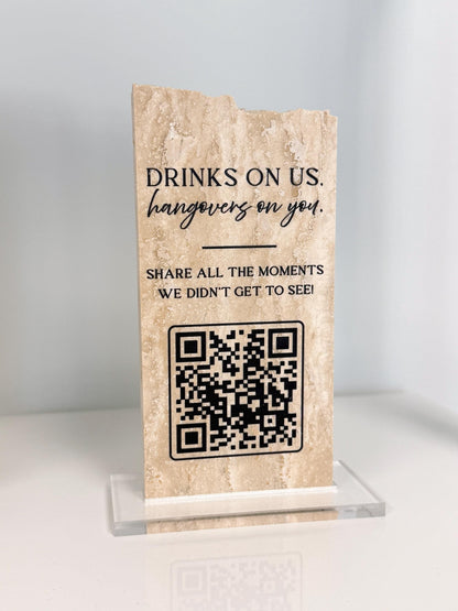 Custom Travertine Stone QR Code Sign | Wedding QR Code Sign | Wedding Photo Sharing Sign | Business QR Sign | Scan Me Sign