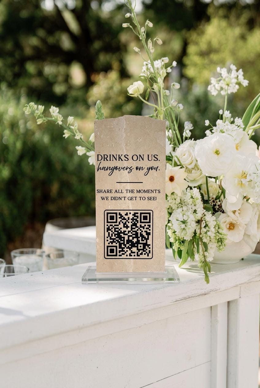 Custom Travertine Stone QR Code Sign | Wedding QR Code Sign | Wedding Photo Sharing Sign | Business QR Sign | Scan Me Sign