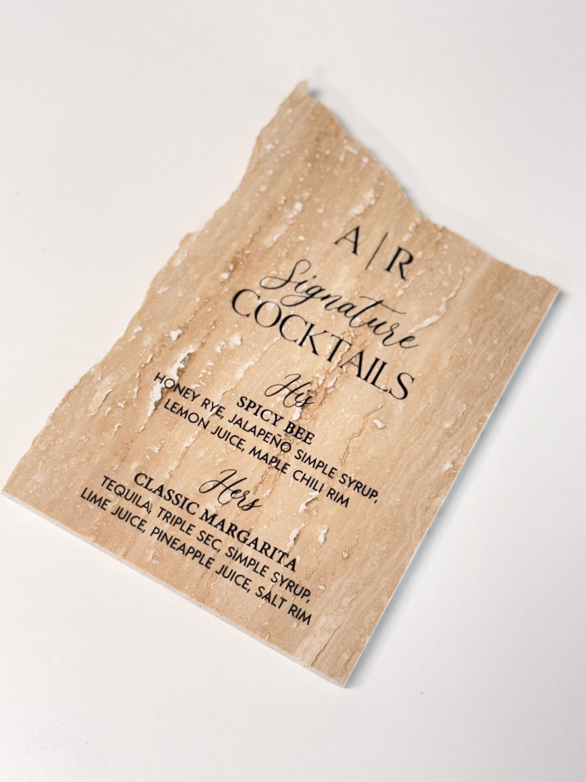 Matte Travertine Stone Bar Sign | Wedding Unique Signage | Custom Drink Menu | Signature Cocktails | Wedding Bar Decor