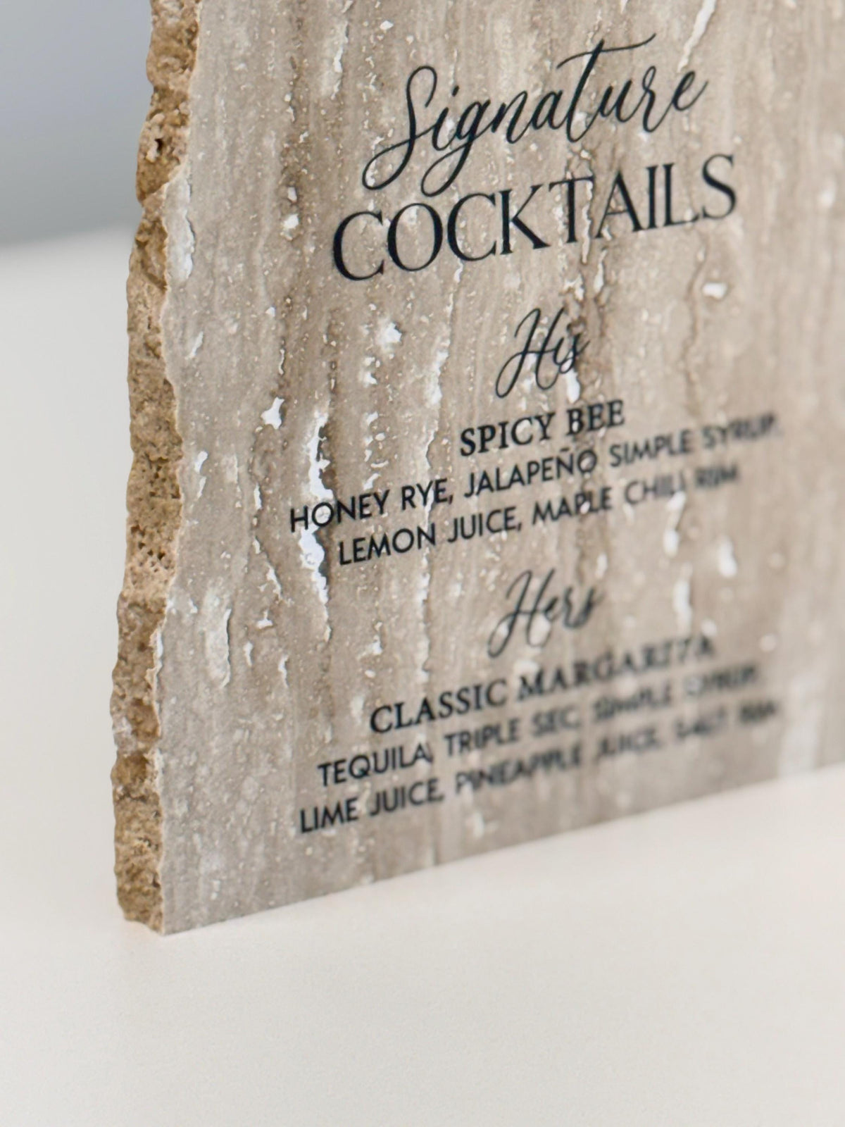 Matte Travertine Stone Bar Sign | Wedding Unique Signage | Custom Drink Menu | Signature Cocktails | Wedding Bar Decor