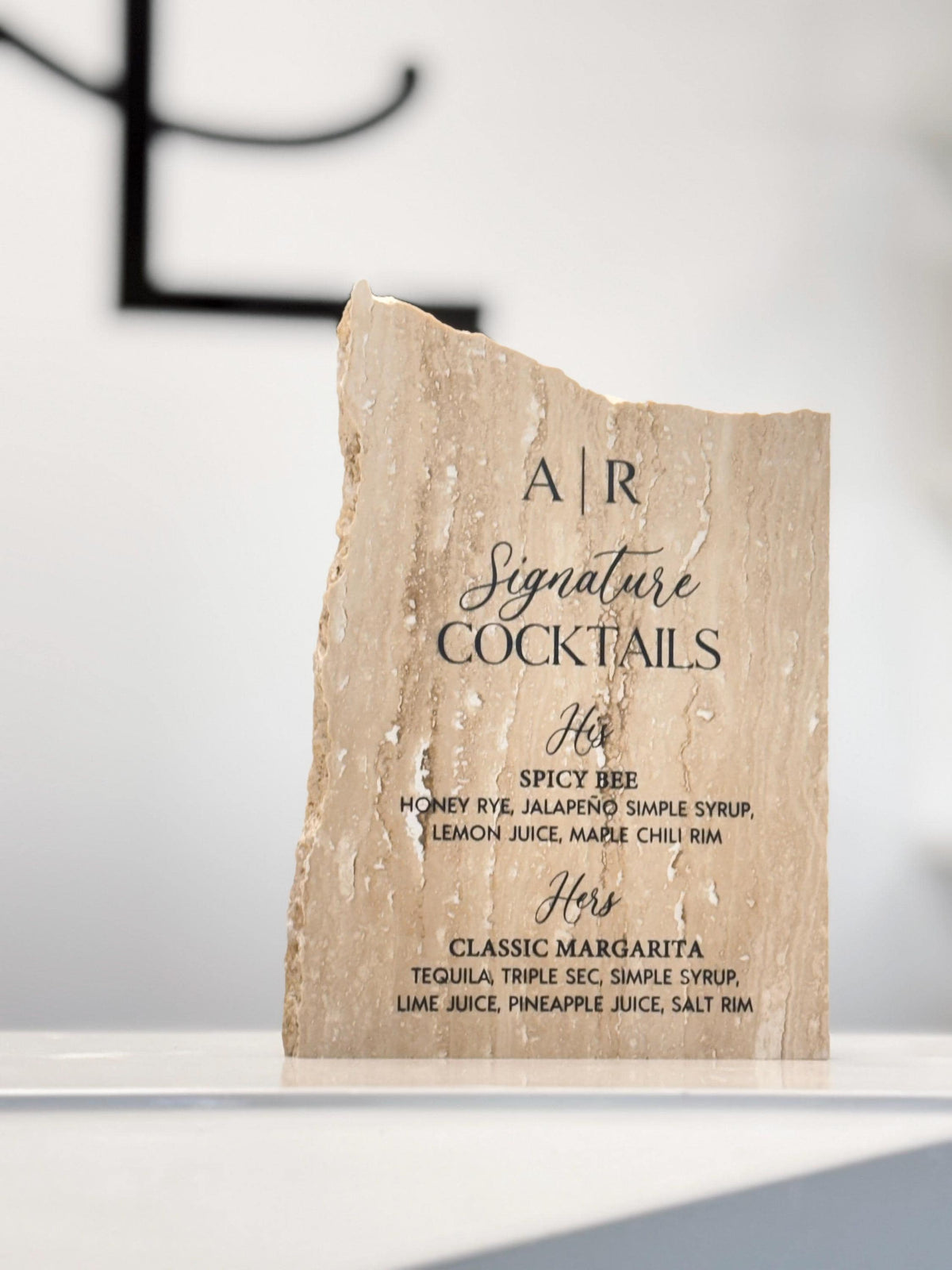 Matte Travertine Stone Bar Sign | Wedding Unique Signage | Custom Drink Menu | Signature Cocktails | Wedding Bar Decor