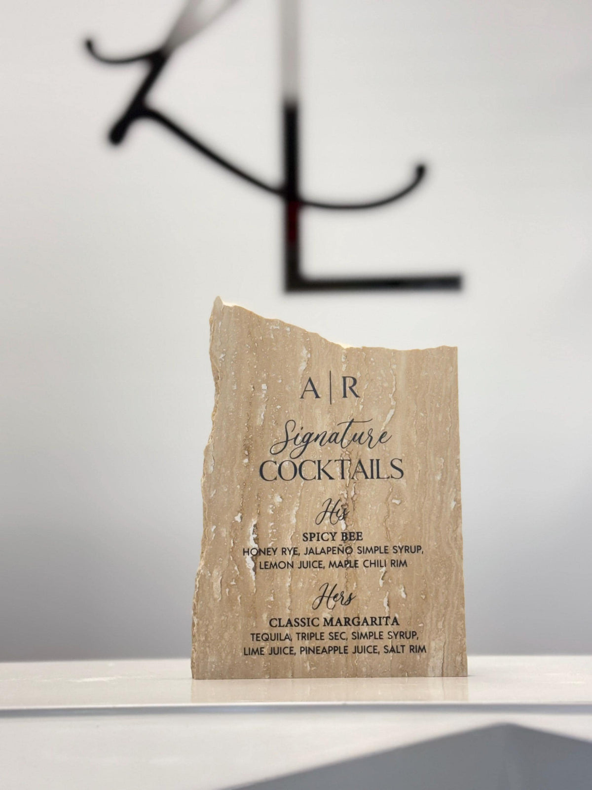 Matte Travertine Stone Bar Sign | Wedding Unique Signage | Custom Drink Menu | Signature Cocktails | Wedding Bar Decor