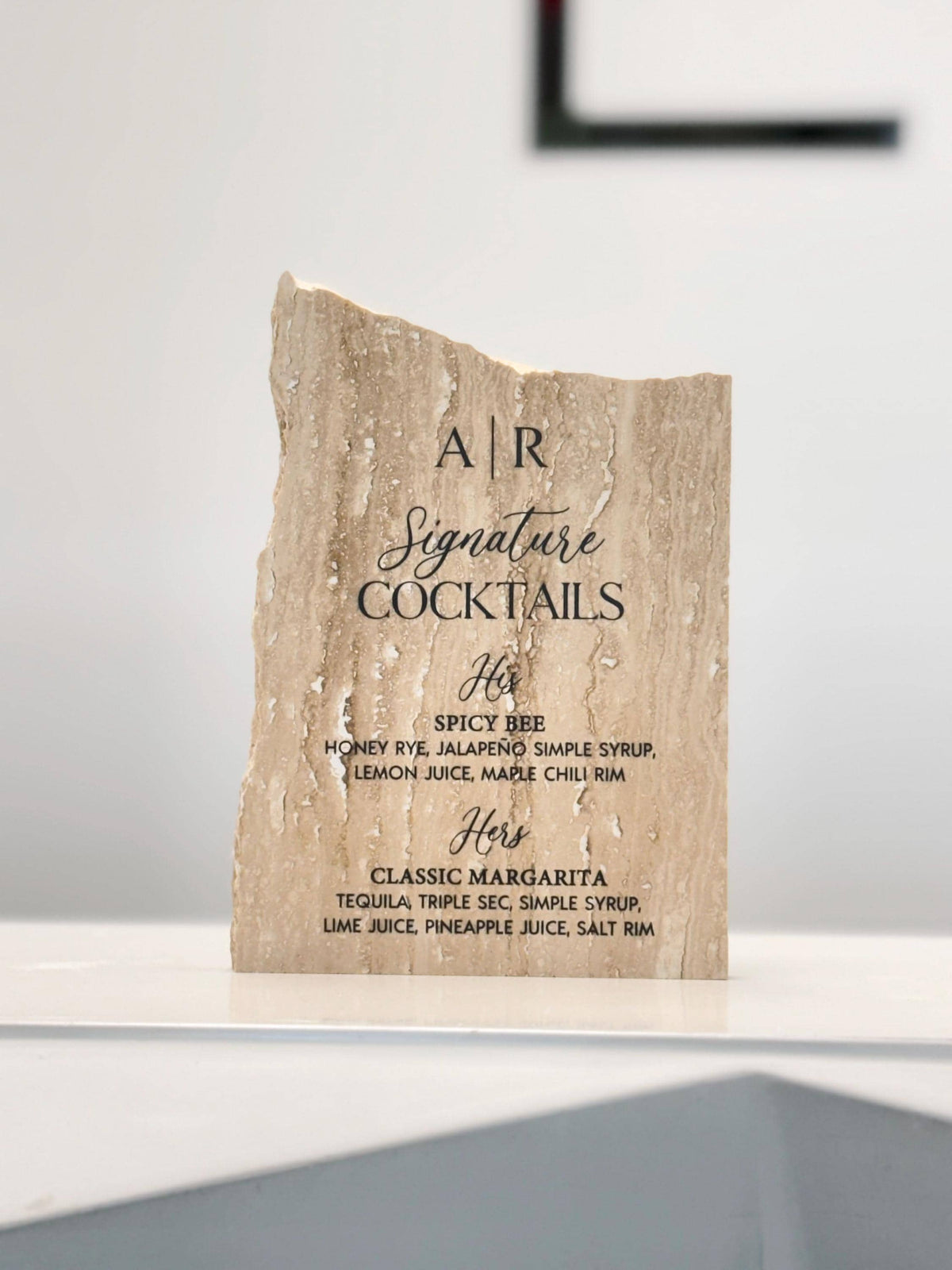 Matte Travertine Stone Bar Sign | Wedding Unique Signage | Custom Drink Menu | Signature Cocktails | Wedding Bar Decor