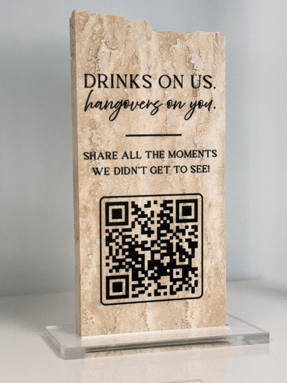 Custom Travertine Stone QR Code Sign | Wedding QR Code Sign | Wedding Photo Sharing Sign | Business QR Sign | Scan Me Sign
