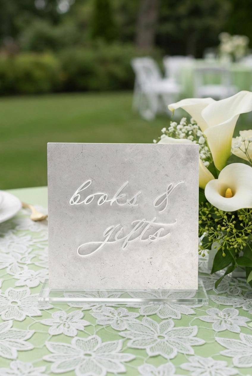 White Marble 3D Books & Gifts Table Sign | Wedding Sign | Gift Table Sign | Wedding Reception Sign | Acrylic Lettering
