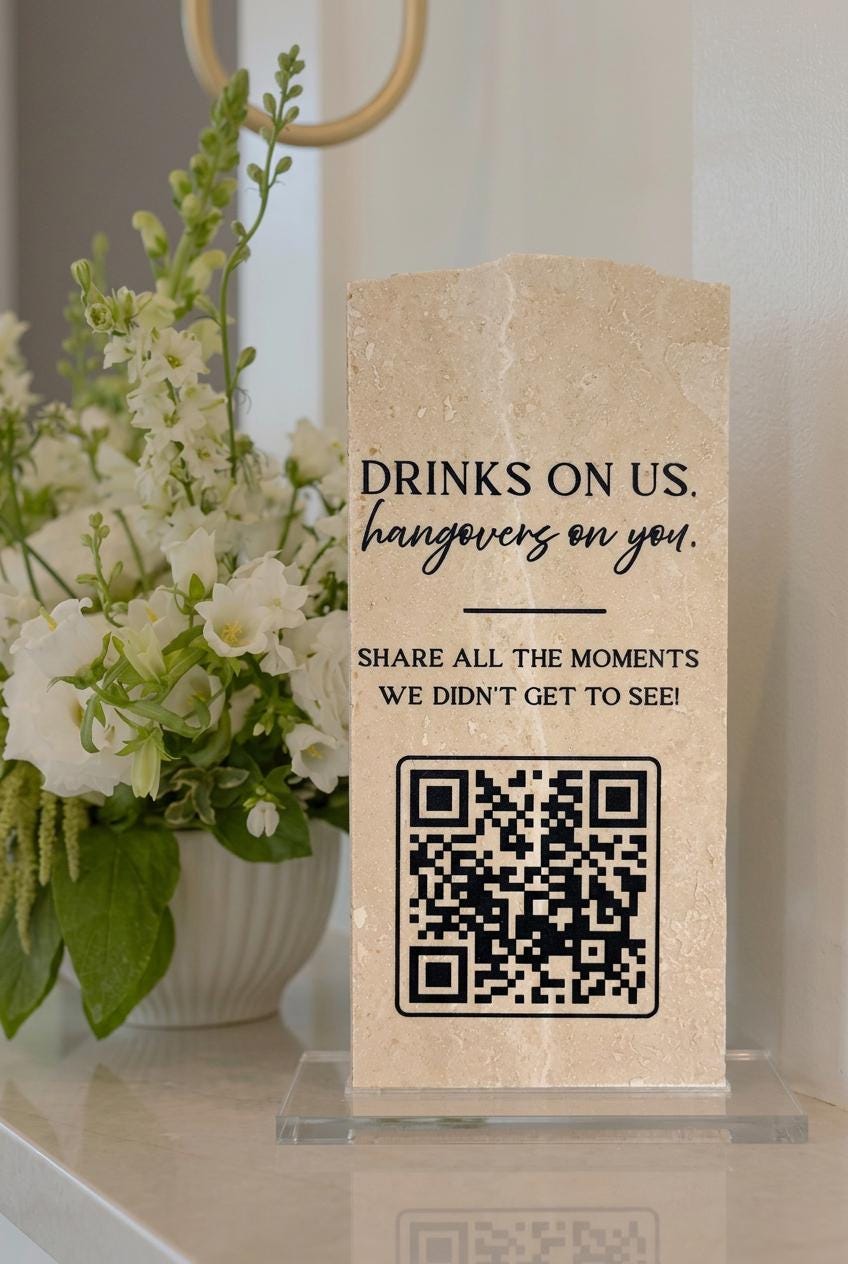 Custom Travertine Stone QR Code Sign | Wedding QR Code Sign | Wedding Photo Sharing Sign | Business QR Sign | Scan Me Sign