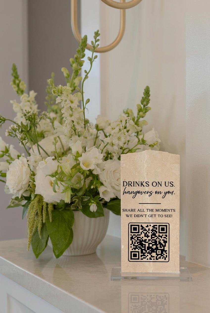 Custom Travertine Stone QR Code Sign | Wedding QR Code Sign | Wedding Photo Sharing Sign | Business QR Sign | Scan Me Sign