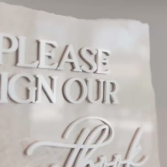 Marble Stone 3D Guestbook Table Sign | Modern Wedding Sign | Favor | Party Tabletop Decor | Gold Mirror | Please Sign Our Guestbook