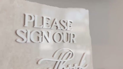 Marble Stone 3D Guestbook Table Sign | Modern Wedding Sign | Favor | Party Tabletop Decor | Gold Mirror | Please Sign Our Guestbook