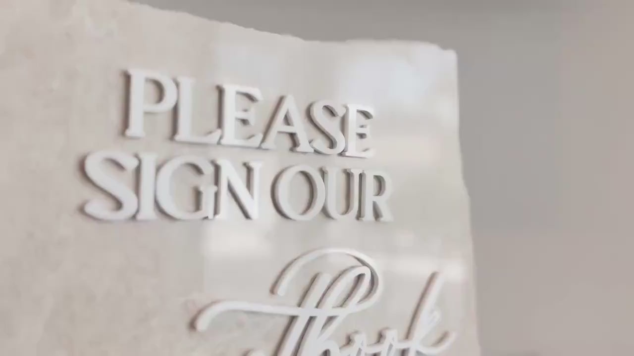 Marble Stone 3D Guestbook Table Sign | Modern Wedding Sign | Favor | Party Tabletop Decor | Gold Mirror | Please Sign Our Guestbook