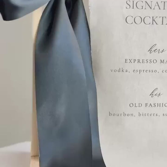Signature Cocktails Wedding Bar Sign | Linen Drink Menu | Modern Reception Signage with Ribbon