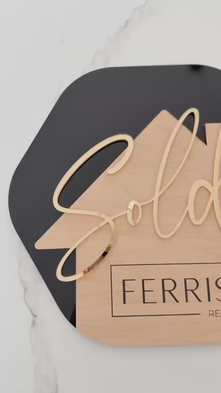 Personalized Realtor Key with Logo | Closing Realty | House Sold Acrylic and Wood Sign | Closing Prop | Realtor Gift Sold Sign