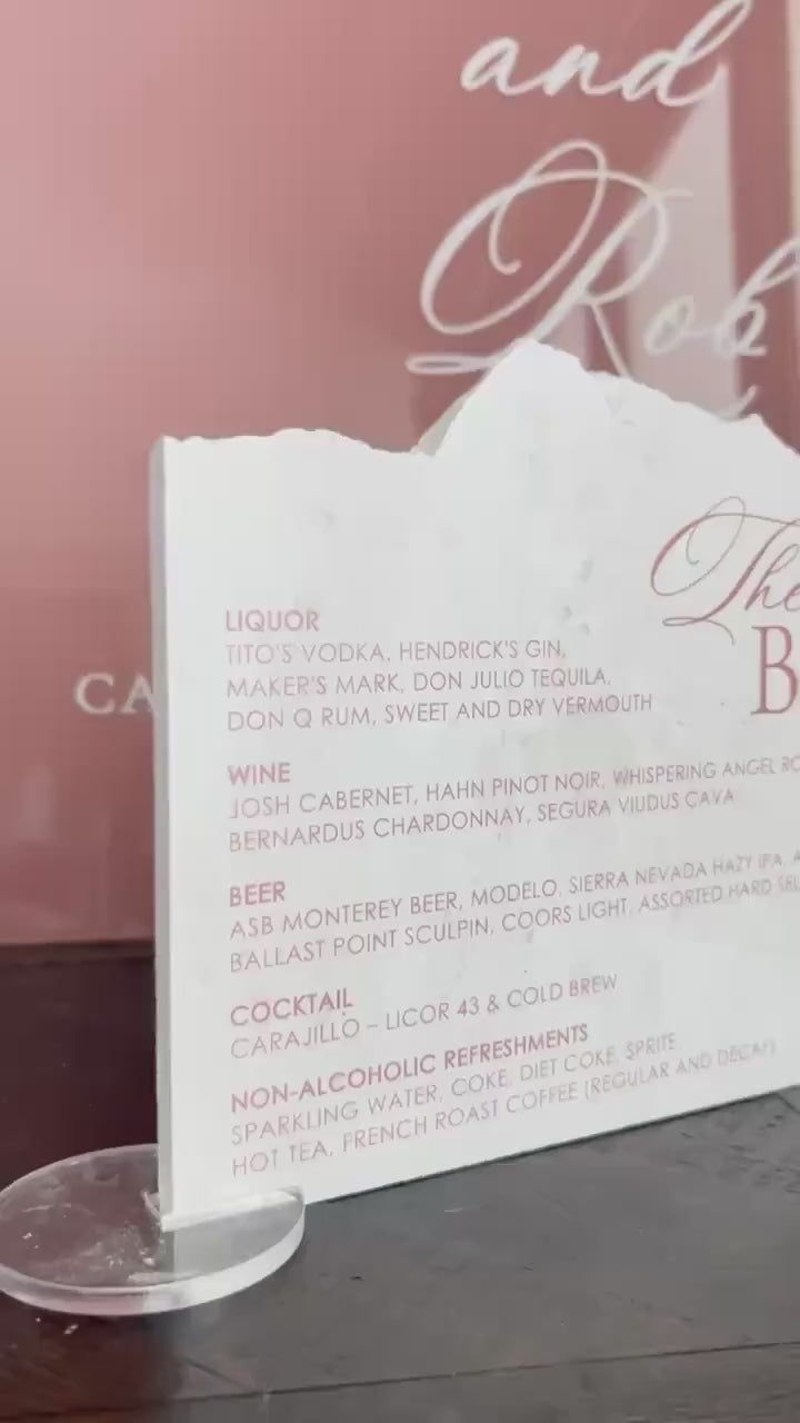 Marble Stone Bar Sign | Wedding Unique Signage | Menu sign | Drink Sign | Bar Sign | Signature Drinks