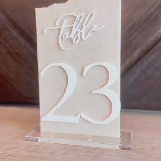 3D Marble Stone Table Numbers | Wedding Unique Signage | Custom Layered Decor | Table Numbers | Tablescape Decor | Travertine Looking