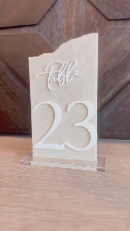 3D Marble Stone Table Numbers | Wedding Unique Signage | Custom Layered Decor | Table Numbers | Tablescape Decor | Travertine Looking