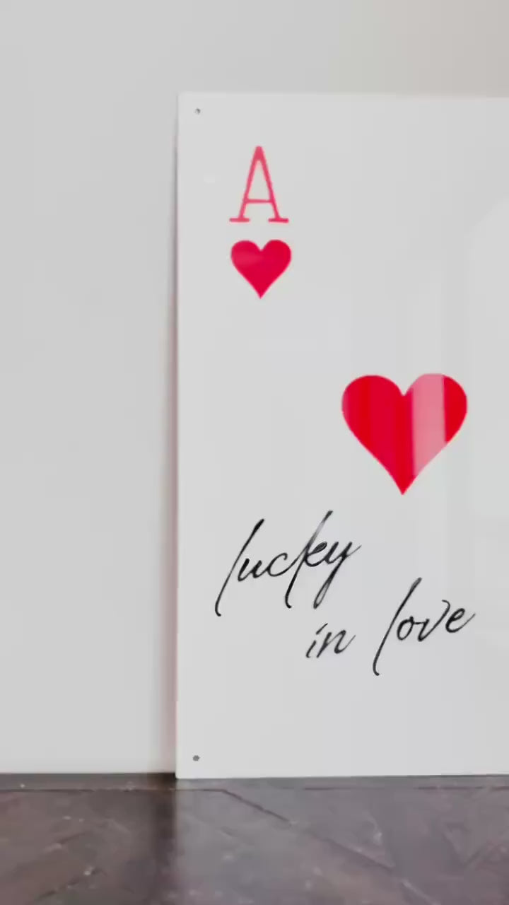 Luxury Acrylic “Lucky in Love” Sign – 35x24” Modern Ace of Hearts Wall Art | Premium Romantic Decor by Luxe Lines Designs
