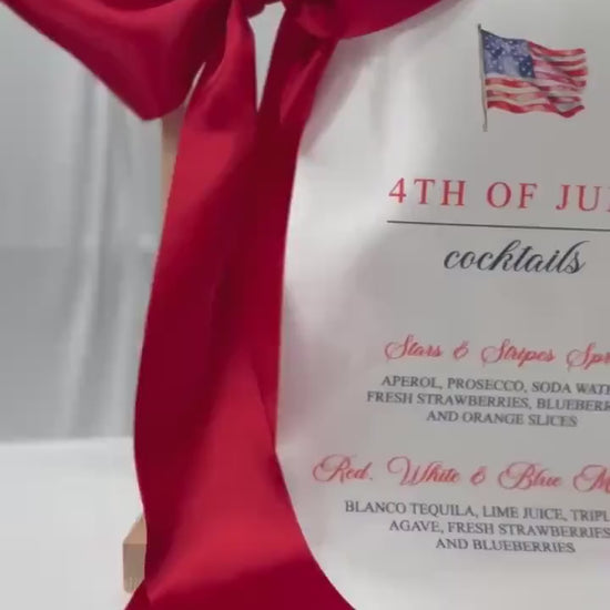 4th of July Cocktail Bar Sign | Satin Fabric Drink Menu | Patriotic Party Signage Decor
