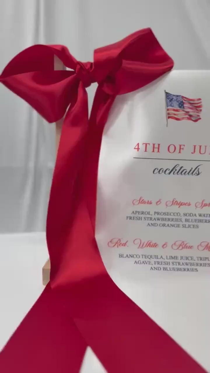 4th of July Cocktail Bar Sign | Satin Fabric Drink Menu | Patriotic Party Signage Decor