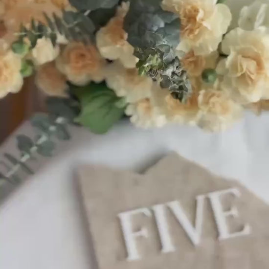 3D Marble Stone Acrylic Table Number Sign | Unique Wedding Signage | Custom Layered Decor | Travertine Marble | Modern Reception Decor