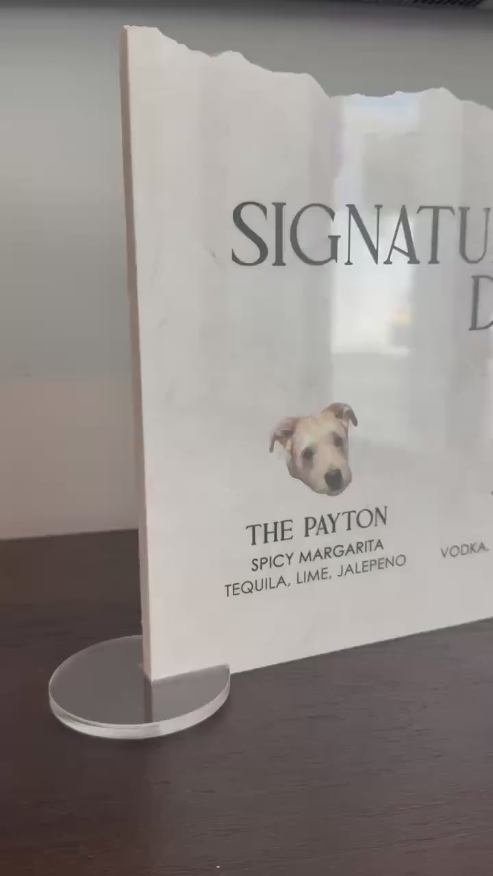 Marble Stone Bar Sign | Wedding Unique Signage | Menu sign | Drink Sign | Bar Sign | Signature Drinks | Dog Pet Portrait Sign
