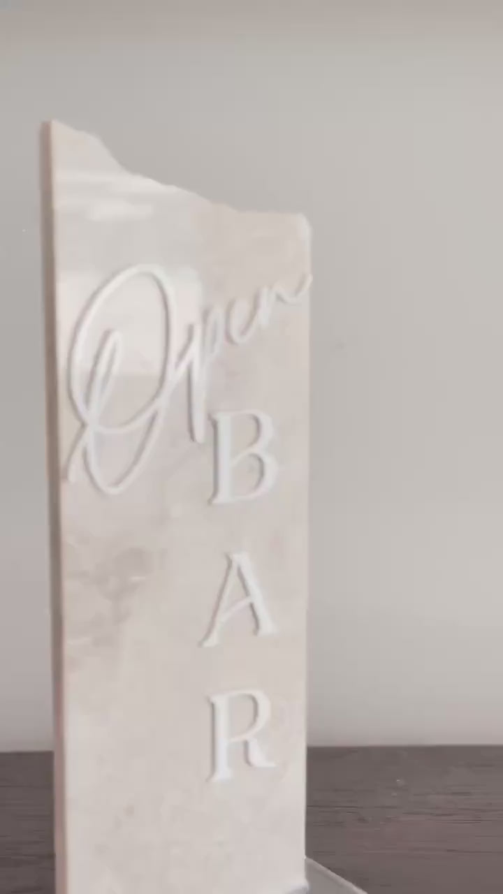 Marble Stone Open Bar Sign | Wedding Unique Signage | Menu sign, Drink Sign, Bar Sign | Signature Drinks