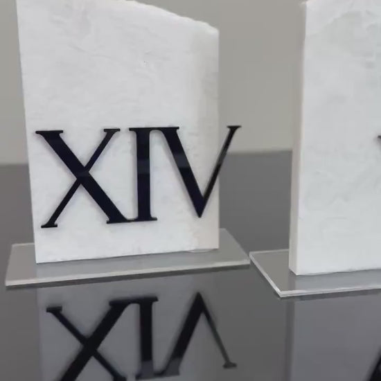 3D Marble Stone Wedding Table Numbers: Custom Roman Numeral Signage