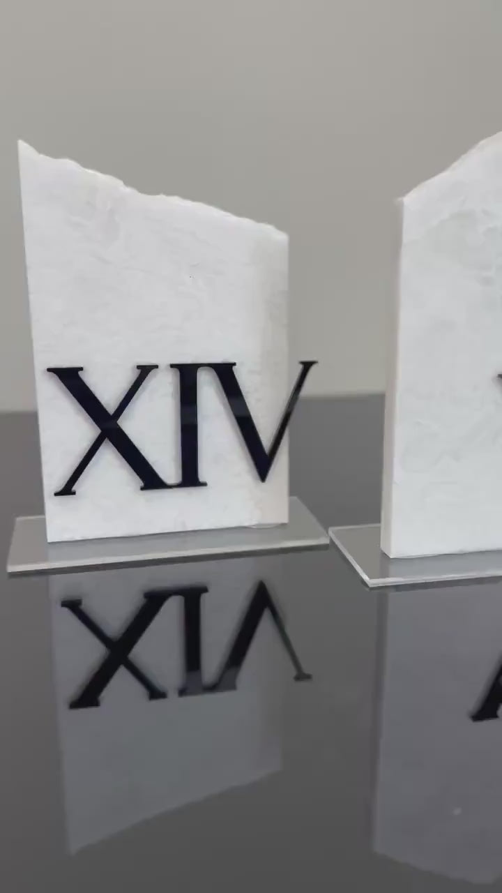 3D Marble Stone Wedding Table Numbers: Custom Roman Numeral Signage