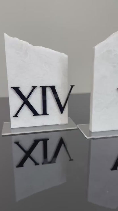 3D Marble Stone Wedding Table Numbers: Custom Roman Numeral Signage