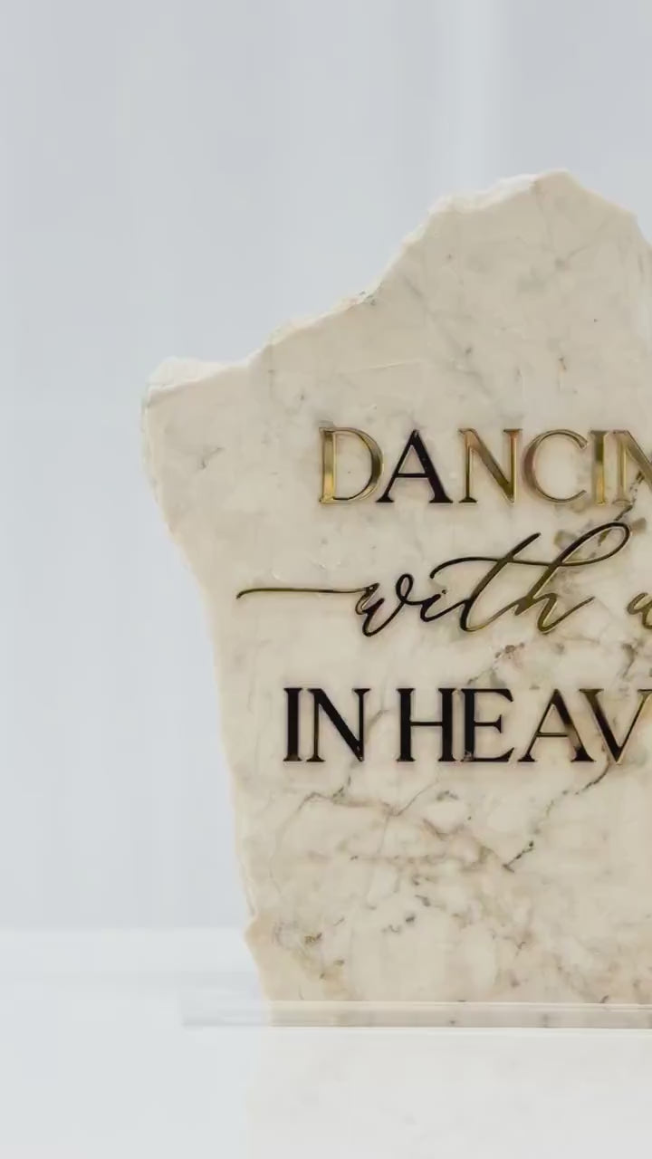 Dancing With Us In Heaven Wedding Sign | Memorial Table Decor | In Loving Memory Sign | Marble Stone Wedding Sign