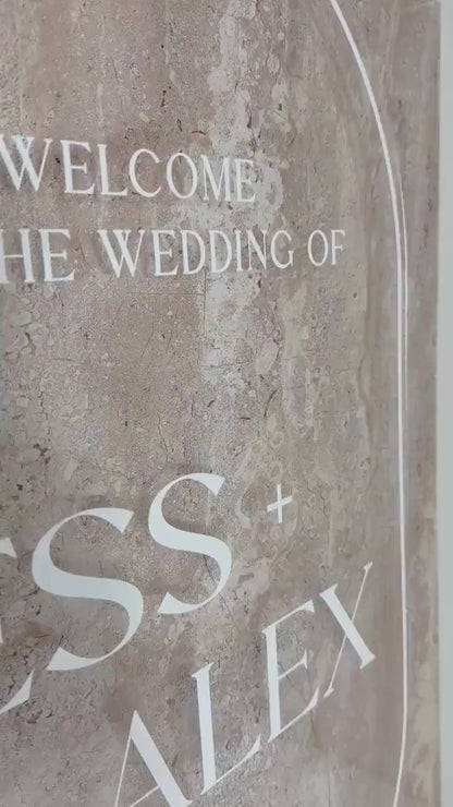 Faux Stone Wedding Welcome Sign with Standoffs  |Minimalist Modern Signage | Travertine Wedding Signage Welcome Sign | Acrylic Wedding Sign