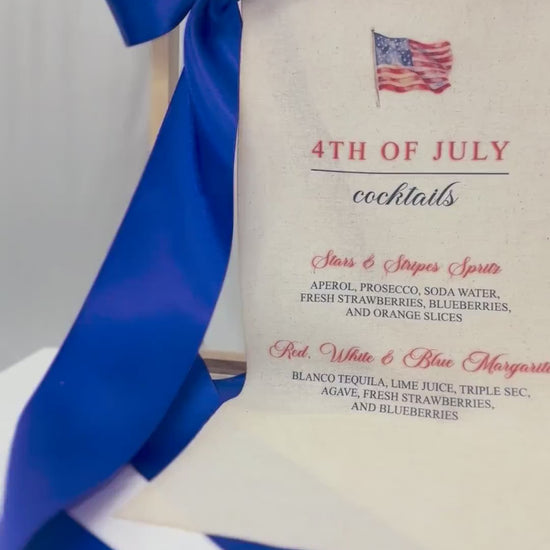 4th of July Cocktail Bar Sign | Linen Fabric Drink Menu | Patriotic Party Signage Decor