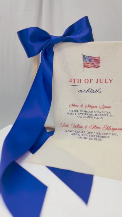 4th of July Cocktail Bar Sign | Linen Fabric Drink Menu | Patriotic Party Signage Decor