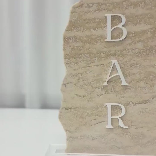 Travertine Stone 3D Bar Table Sign | Wedding Sign | Modern Wedding Decor | Favor Sign | Party Tabletop Signs | Bar Decor