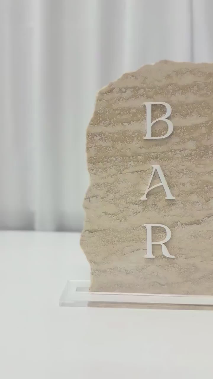 Travertine Stone 3D Bar Table Sign | Wedding Sign | Modern Wedding Decor | Favor Sign | Party Tabletop Signs | Bar Decor