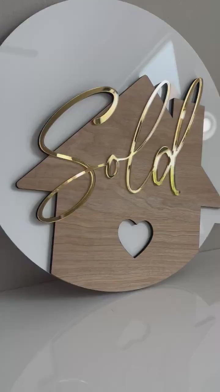 Personalized Realtor Key with Heart | Closing Realty | House Sold Acrylic and Wood Sign | Closing Prop | Realtor Gift Sold Sign