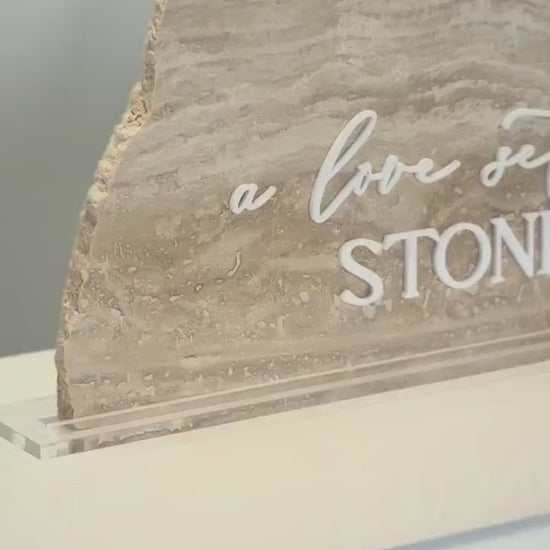 Travertine 3D A Love Set In Stone Table Sign | Wedding Sign | Modern Wedding Decor | Favor Sign | Party Tabletop Sign
