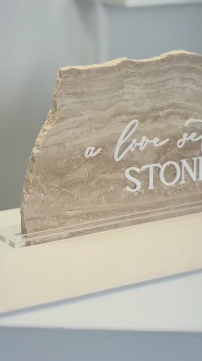 Travertine 3D A Love Set In Stone Table Sign | Wedding Sign | Modern Wedding Decor | Favor Sign | Party Tabletop Sign