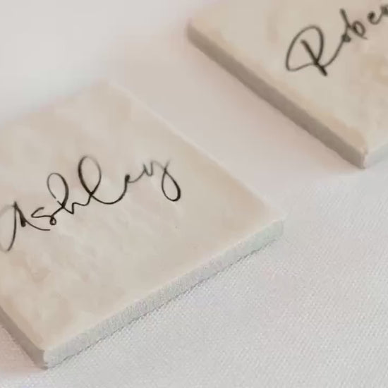 Porcelain Matte Stone Place Card Settings | Square Name Tags | Stone Place Names | Wedding Place Names | Wedding Place Card Settings