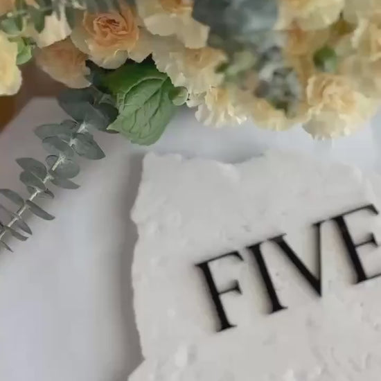 3D Acrylic Table Number Stone Sign | Unique Wedding Signage | Custom Layered Decor | Travertine Marble | Modern Reception Decor