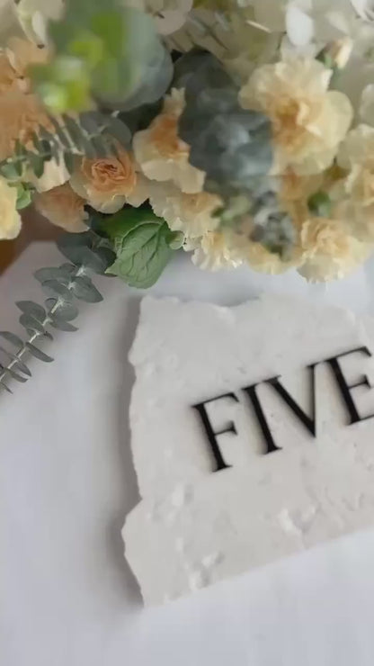 3D Acrylic Table Number Stone Sign | Unique Wedding Signage | Custom Layered Decor | Travertine Marble | Modern Reception Decor