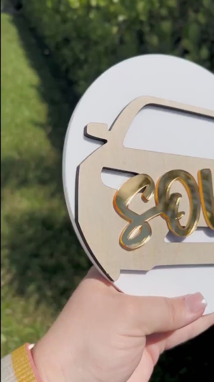 Personalized Car Sales Key Sign: Acrylic & Wood Closing Prop