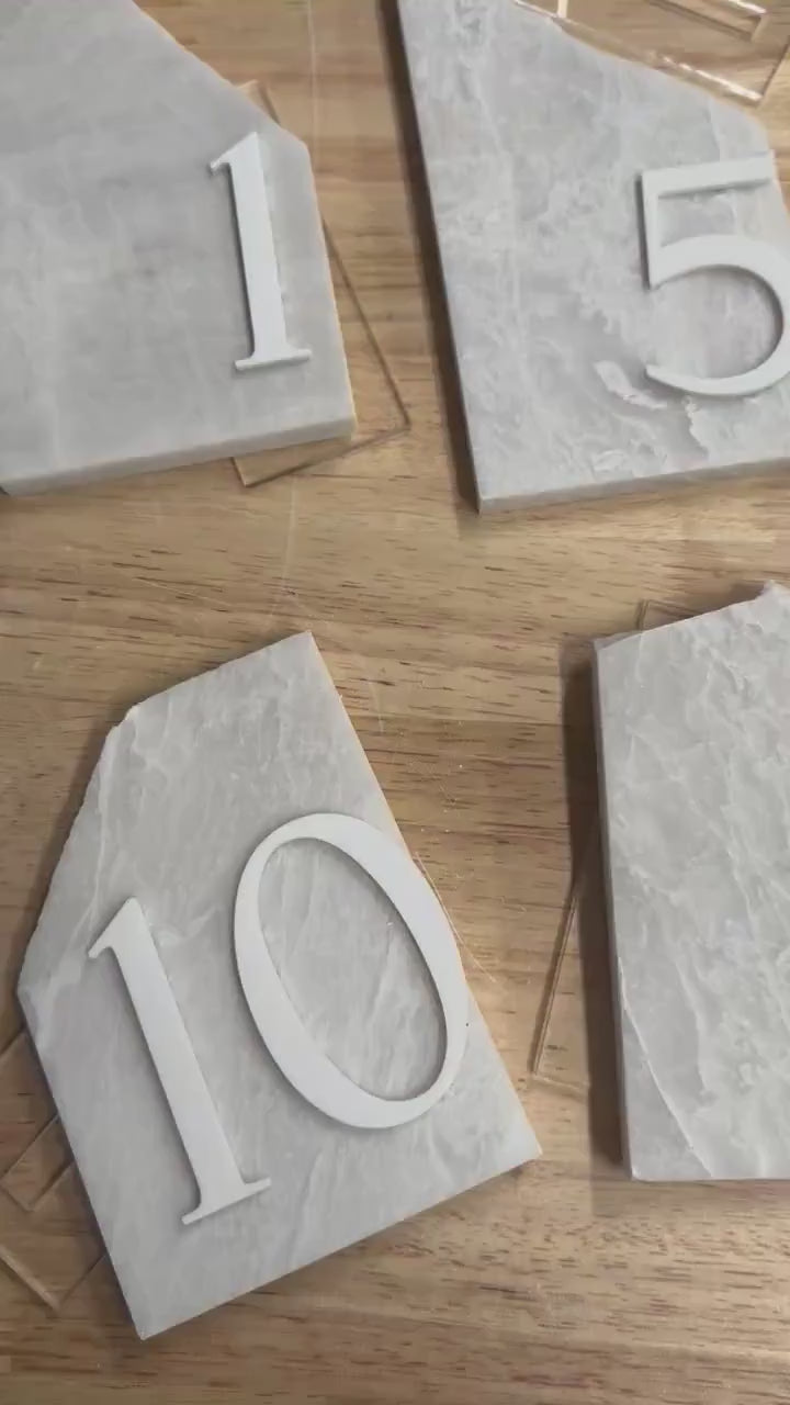 3D Marble Stone Table Numbers | Wedding Unique Signage | Custom Layered Decor | Table Numbers | Tablescape Decor | Natural Marble