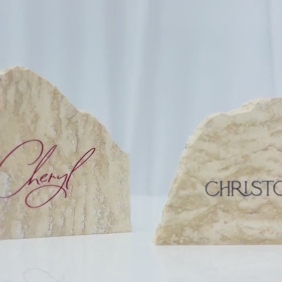 Irregular Travertine Stone Place Card | Acrylic Wedding Place Name | Travertine Looking