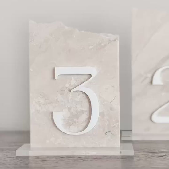 3D Marble Stone Table Numbers | Wedding Unique Signage | Custom Layered Decor | Table Numbers | Tablescape Decor | Travertine Looking