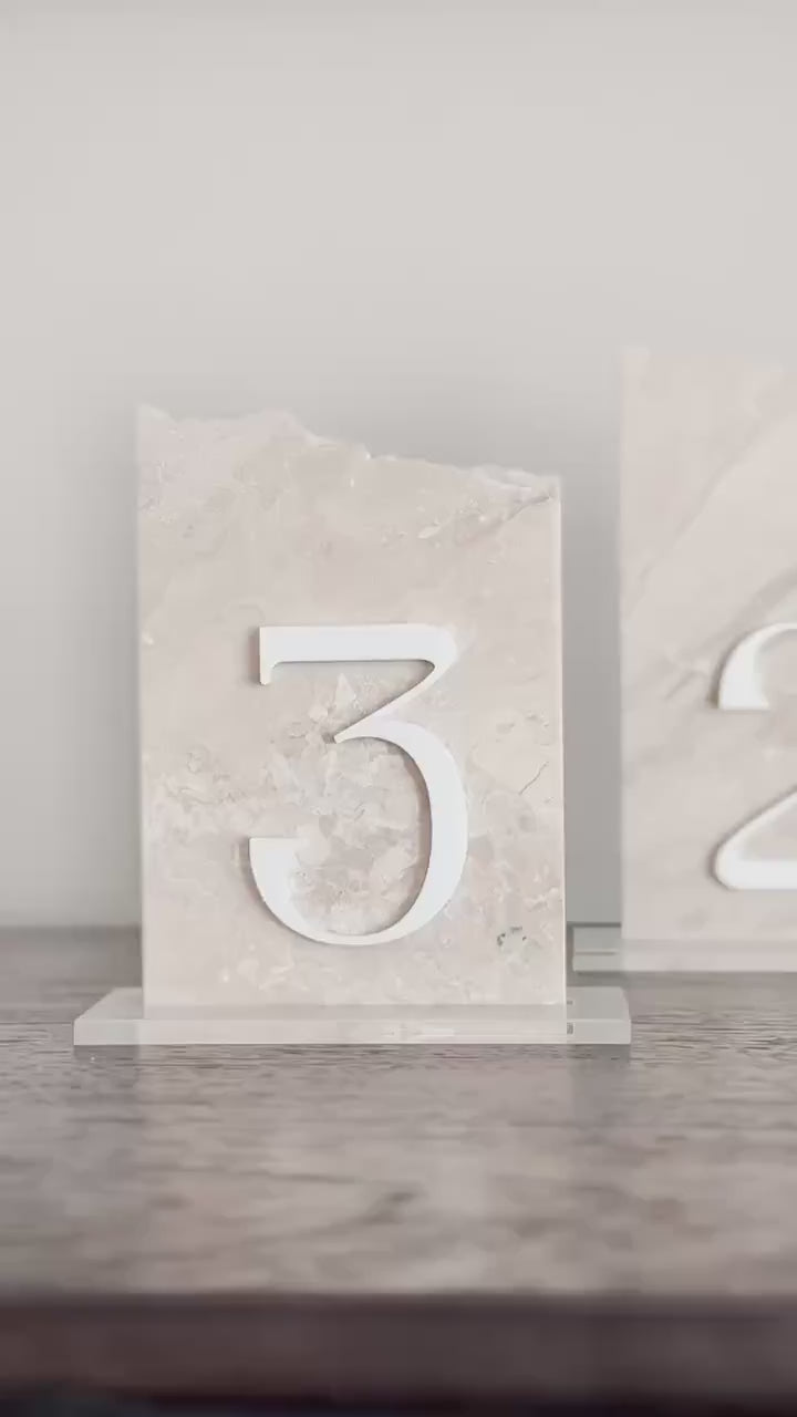 3D Marble Stone Table Numbers | Wedding Unique Signage | Custom Layered Decor | Table Numbers | Tablescape Decor | Travertine Looking