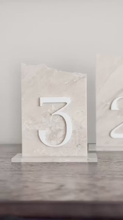 3D Marble Stone Table Numbers | Wedding Unique Signage | Custom Layered Decor | Table Numbers | Tablescape Decor | Travertine Looking