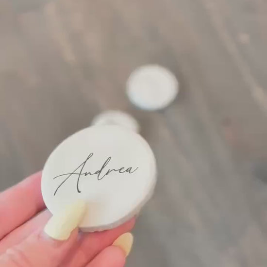 Porcelain Matte Stone Place Card Settings | Circle Name Tags | Stone Place Names | Wedding Place Names | Wedding Place Card Settings