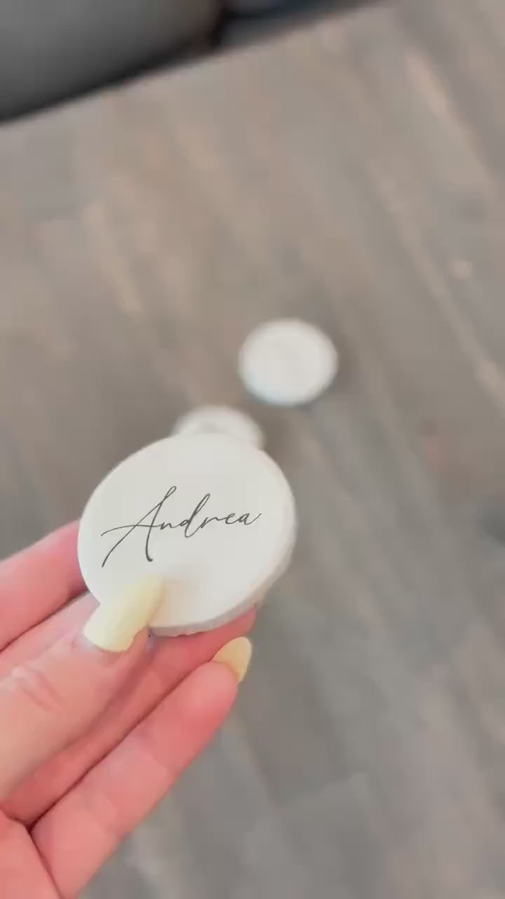 Porcelain Matte Stone Place Card Settings | Circle Name Tags | Stone Place Names | Wedding Place Names | Wedding Place Card Settings