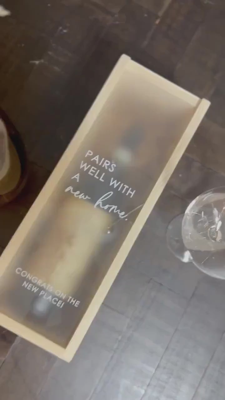 Personalized Wood Wine Box with Acrylic Lid | Housewarming Gift | Realtor Gift | New Home | Custom Closing Gift