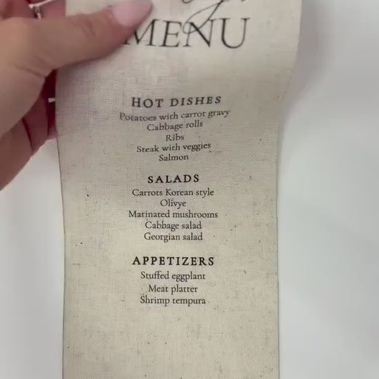Linen Wedding Menu | Custom Fabric Menu | Wedding Reception Menu | Luxury Table Setting | Linen Wedding Decor